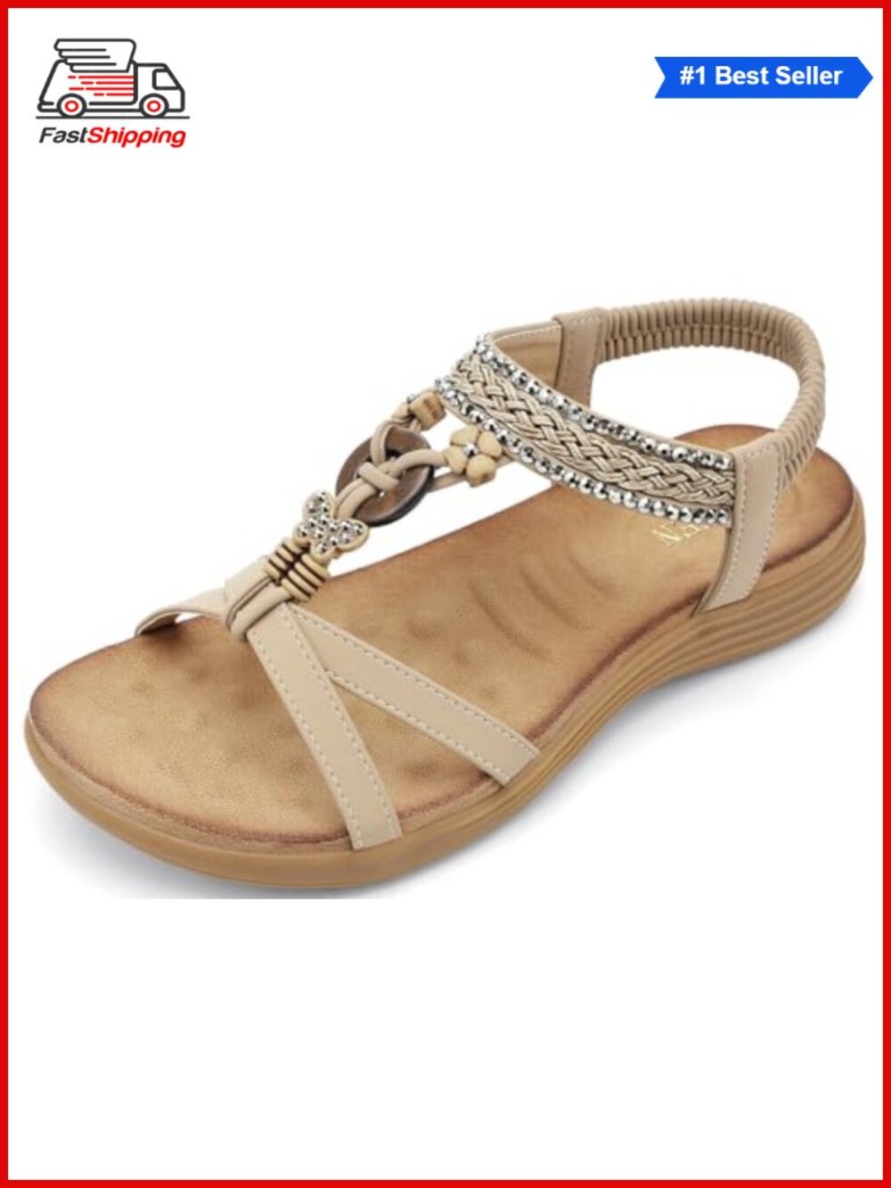 Orthopedic Bohemian Flat Sandals Rhinestone Gladiator Ankle Strap